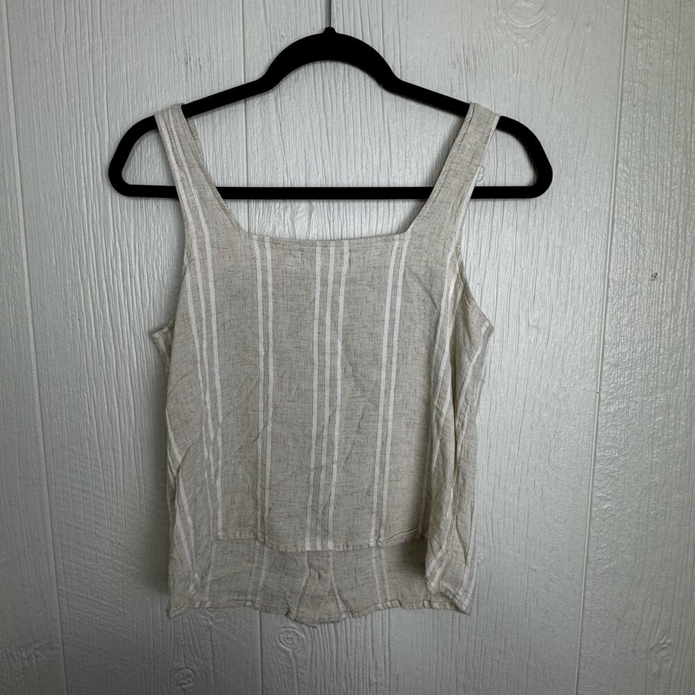Cloth & Stone Square Neck Button Front Tank Rayon Linen Blend Sz XS Cream White - Picture 2 of 6